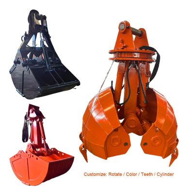 Hoge sterkte stalen graafmachine Clamshell Bucket Hydraulische cilinder Opening Tanden Roteren ISO9001 Standard