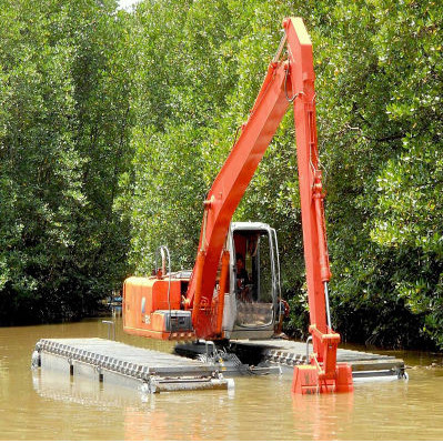 14 meter lange giek voor amfibische rivierreinigingsgraafmachines