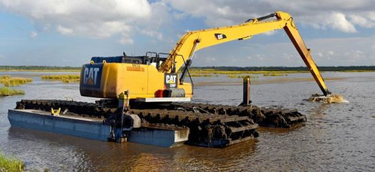 Het Amfibische Graafwerktuig Long Reach Boom 14M van CAT Cat320D